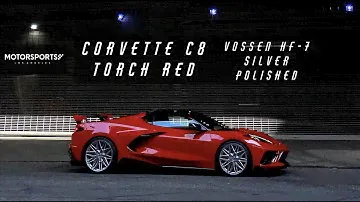 Corvette C8 Torch Red | Vossen Hybrid Forged HF-7 20/21" Silver Polished | Motorsports LA